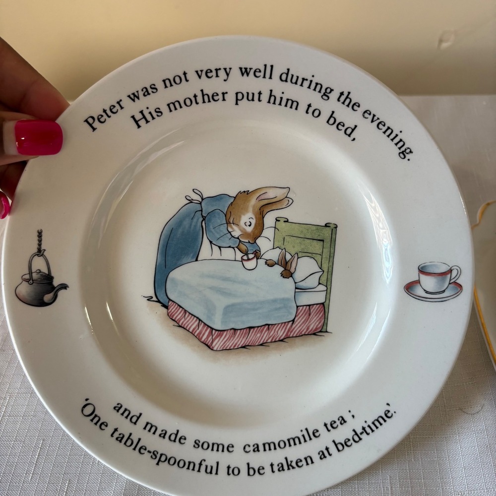 Vintage Victoria C&E Bone China Jack Jill Tea Set & Peter Rabbit Plate